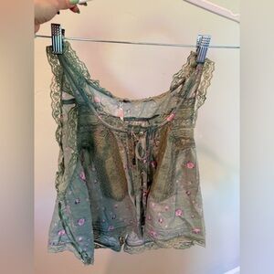Free people Floral Lace Trim Tank Top